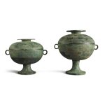 Two archaic bronze ritual vessels and covers (Dou), Eastern Zhou dynasty, Spring and Autumn period | 東周 春秋 青銅交龍紋豆一組兩件