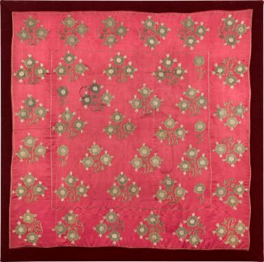 View full screen - View 1 of Lot 37. A large Ottoman embroidered silk and metal thread bohça, Turkey, circa 1800 .