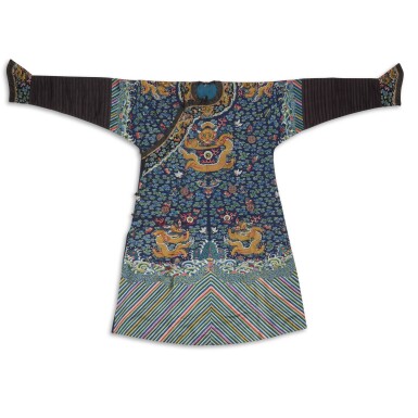 View full screen - View 1 of Lot 1014. A Chinese Blue-Ground Silk Embroidered 'Dragon' Robe (Jifu), Late Qing Dynasty.
