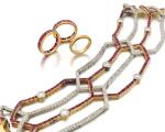 Ruby and diamond bracelet and three rings (Bracciale in rubini e diamanti e tre fedi)