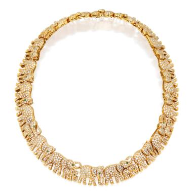 View full screen - View 1 of Lot 87. Cartier | Gold and Diamond 'Elephant' Necklace, France.