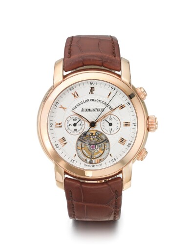 View full screen - View 1 of Lot 6. AUDEMARS PIGUET | JULES AUDEMARS TOURBILLON CHRONOGRAPHE, A PINK GOLD TOURBILLON CHRONOGRAPH WRISTWATCH CIRCA 2010.