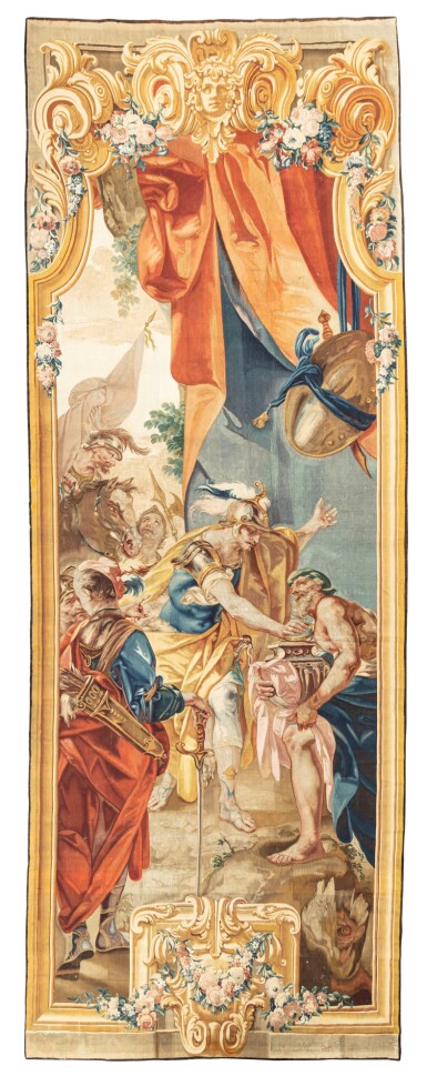 View full screen - View 1 of Lot 113. A portière tapestry,Turin workshop, mid 18th century | Tapisserie portière italienne, atelier de Turin, milieu du XVIIIe siècle.