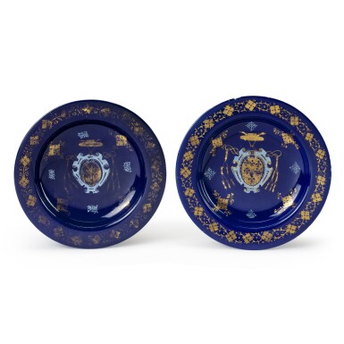 View full screen - View 1 of Lot 234. Workshop of the Pompei family - Castelli, circa 1574 - 1589, Two plates with arms of Cardinal Alessandro Farnese.