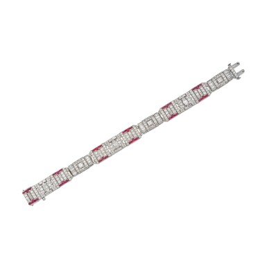 View full screen - View 1 of Lot 138. A Platinum, Diamond and Ruby Bracelet.