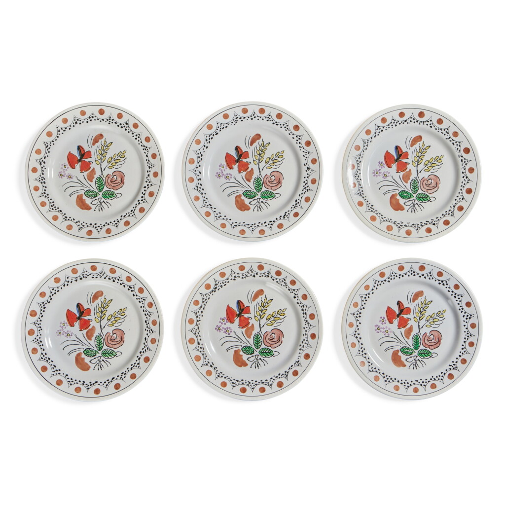 View full screen - View 1 of Lot 1137. A Set of Six Clarice Cliff 'Corn Flowers' Dessert Plates, Designed by Duncan Grant, circa 1934.