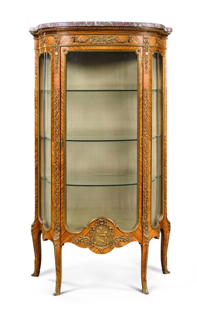 View full screen - View 1 of Lot 17. A FRENCH GILT-BRONZE MOUNTED TULIPWOOD VITRINE, BY FRANÇOIS LINKE, CIRCA 1900.