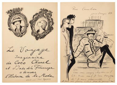 View full screen - View 1 of Lot 149. Le voyage imaginaire de Coco Chanel et d'Inès de La Fressange... 33 dessins originaux de grand format, dont 16 inédits..