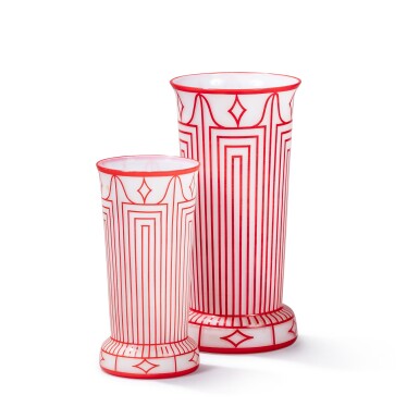 View full screen - View 1 of Lot 86. Two red and white glass vases, 1999 .