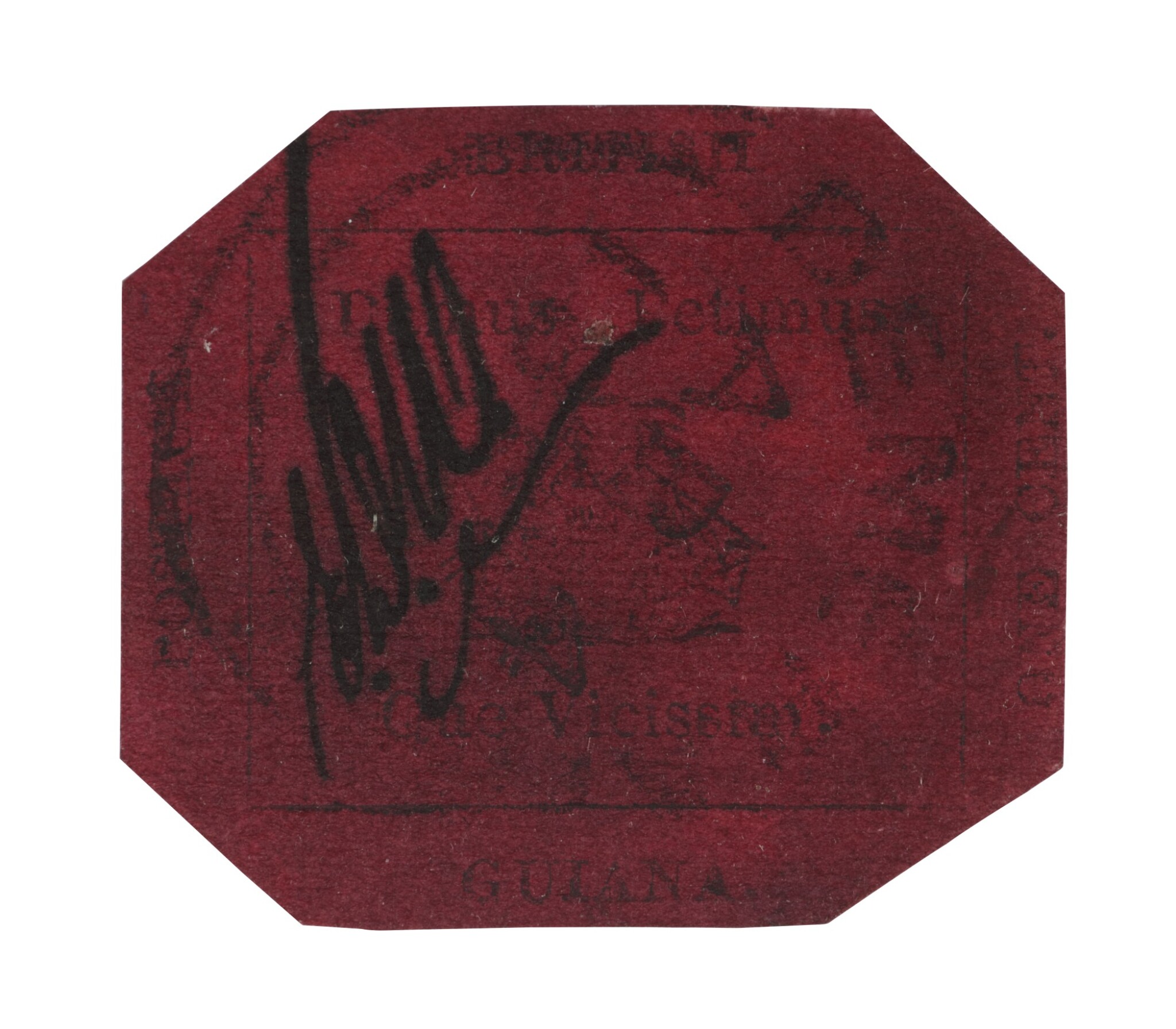 View full screen - View 1 of Lot 3. The British Guiana One-Cent Black on Magenta.