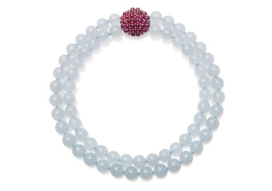 View full screen - View 1 of Lot 61. Blue chalcedony, ruby and diamond necklace, Michele della Valle.