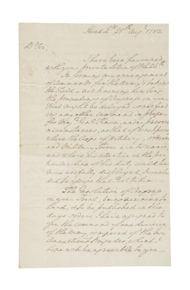 View full screen - View 1 of Lot 144. Washington, George. A letter to Major General Alexander McDougall, relaying the results of the latter's court martial.