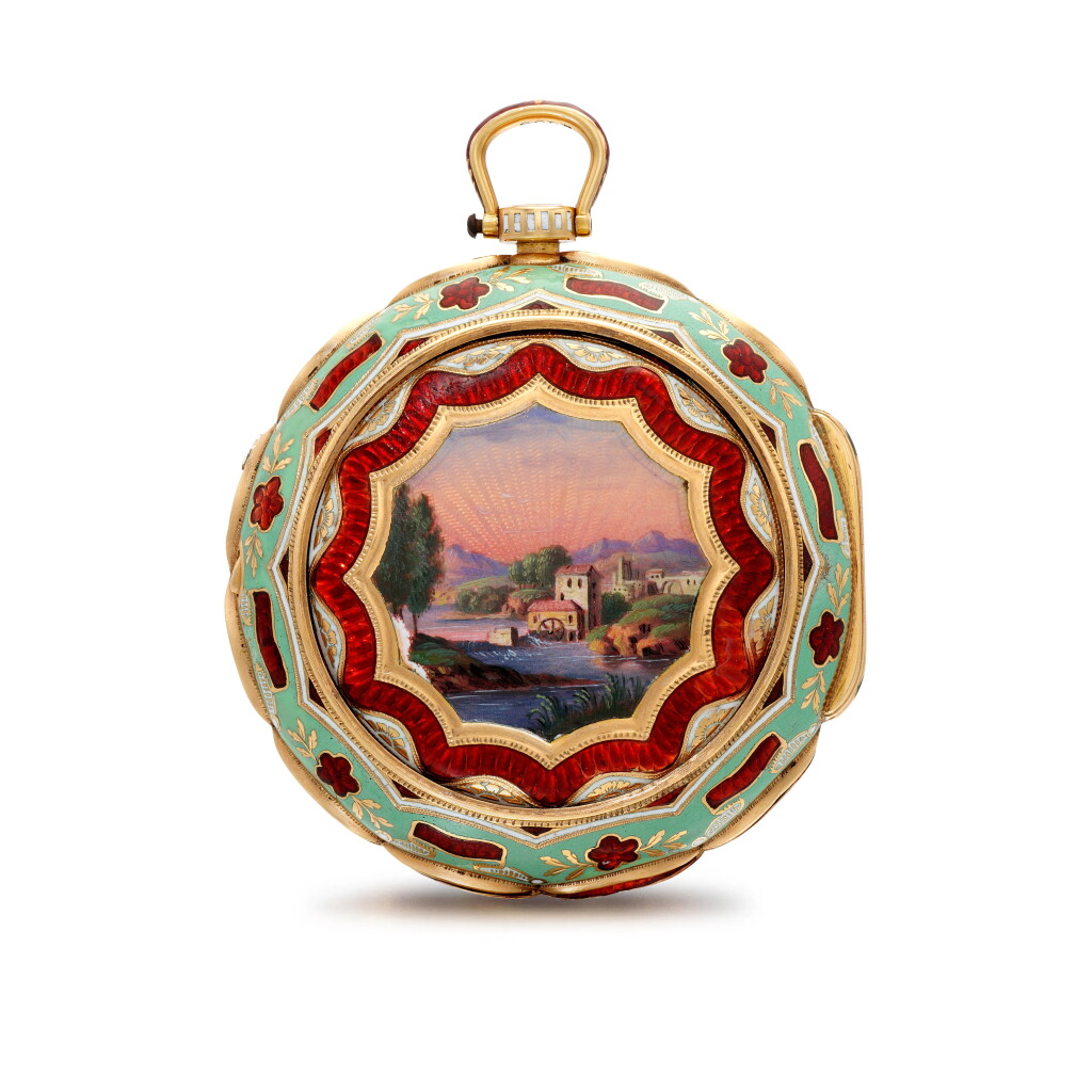 View full screen - View 1 of Lot 1355. A gold and enamel triple cased verge watch made for the Ottoman market 1813-14, no. 24713.