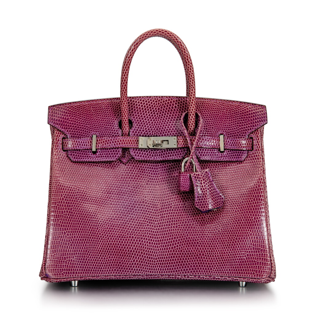 View full screen - View 1 of Lot 8325. Violet Shiny Lizard Birkin 25 Palladium Hardware, 2009 | 愛馬仕紫色亮面蜥蝪皮25公分柏金包,配鍍鈀金屬件,2009年.