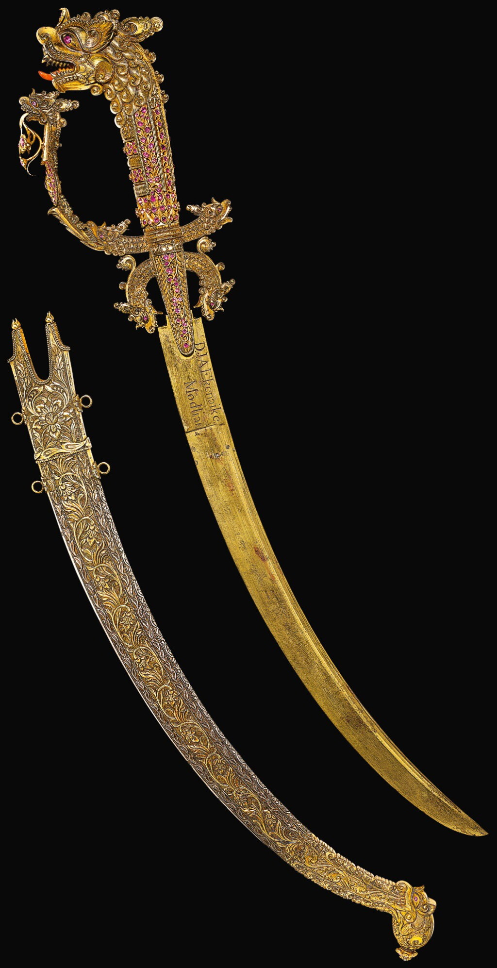 View full screen - View 1 of Lot 22. A JEWELLED COURT SWORD (KASTANA) AND SCABBARD, SRI LANKA, PROBABLY KANDY, 19TH CENTURY.