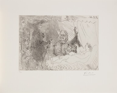 View full screen - View 1 of Lot 590. Le cocu avec une femme nue et des voyageurs (B. 1435; Ba. 1465).
