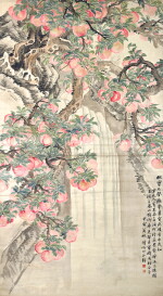 Lu Hui, Peaches of Longevity | 陸恢 桃實千秋 設色絹本 立軸 一九一四年作