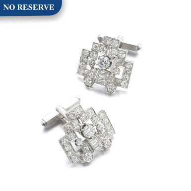 View full screen - View 1 of Lot 1035. Pair of diamond cufflinks.