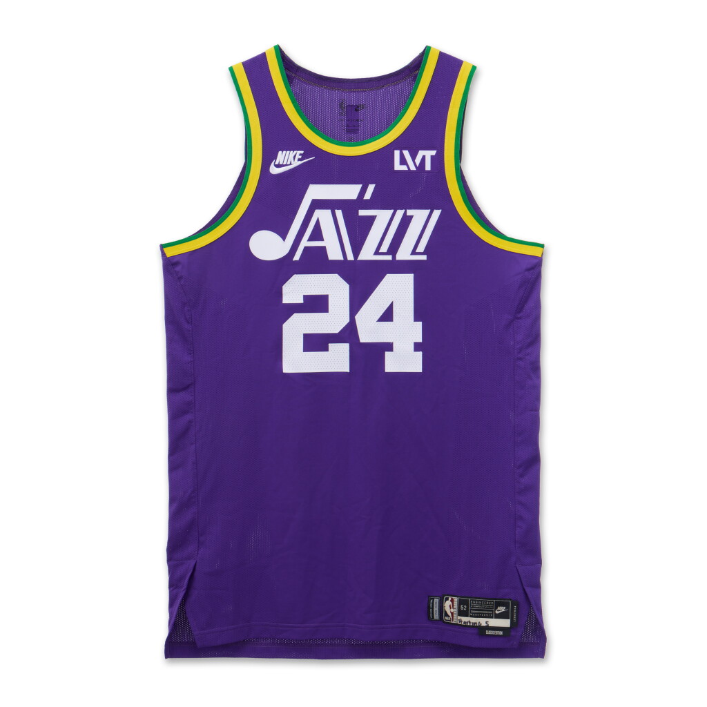 View full screen - View 1 of Lot 81. Walker Kessler Utah Jazz 2023-2024 Kia NBA Tip-Off Game Worn Classic Edition Jersey.