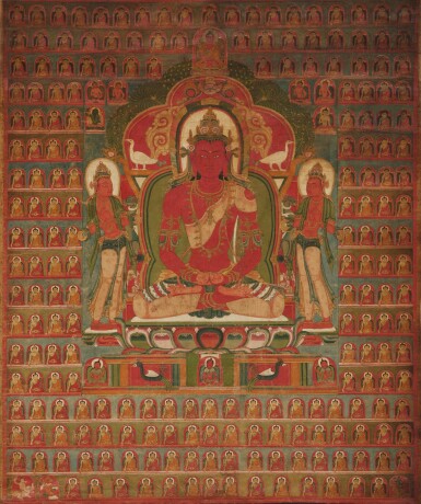 View full screen - View 1 of Lot 117. A thangka of Amitabha with myriad Buddhas, Central Tibet, 14th century .