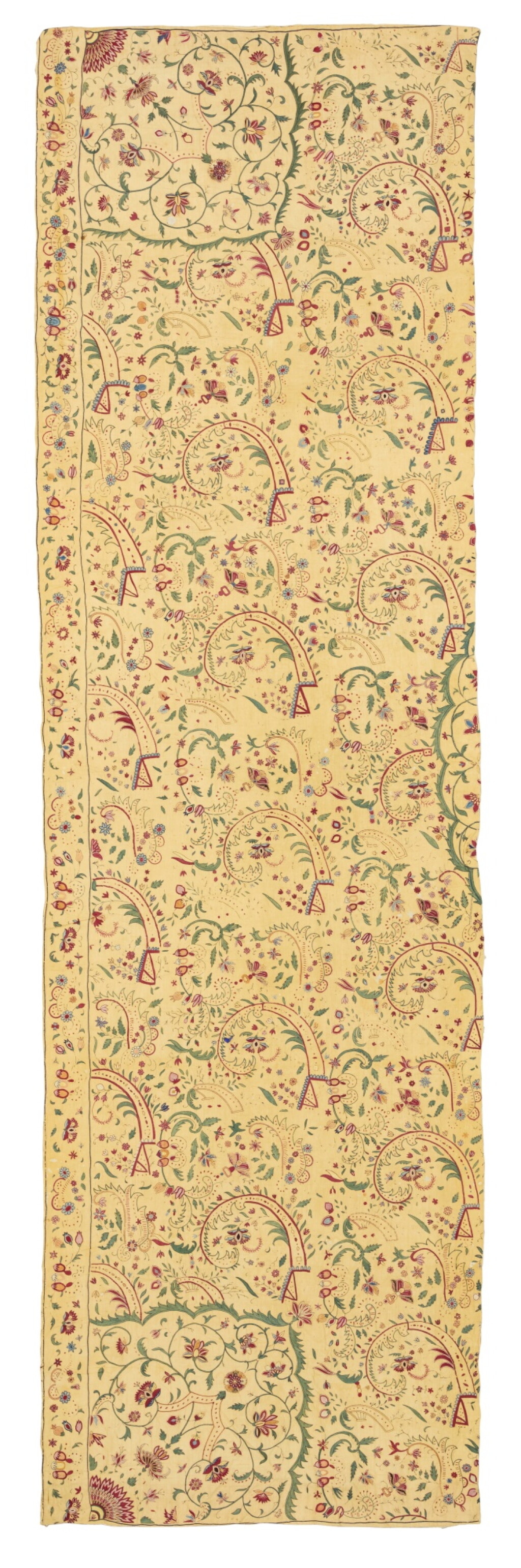 View full screen - View 1 of Lot 647. A Mughal Embroidered Floor Spread Section, North India, 18th/19th Century.