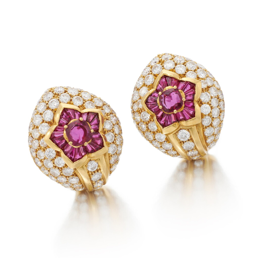 View full screen - View 1 of Lot 83. FARAONE | PAIR OF RUBY AND DIAMOND EAR CLIPS (PAIO DI ORECCHINI IN RUBINI E DIAMANTI).