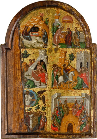 View full screen - View 1 of Lot 228. A Cretan icon of the Six Church Festivals, 16th century .