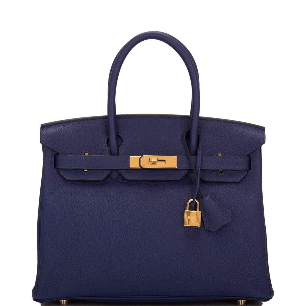 View full screen - View 1 of Lot 5. HERMÈS | BLUE ENCRE BIRKIN 30CM OF TOGO LEATHER WITH GOLD HARDWARE.