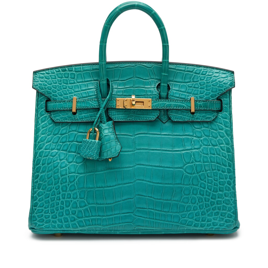View full screen - View 1 of Lot 120. Bleu Paon Matte Alligator Birkin 25 Gold Hardware, 2016.