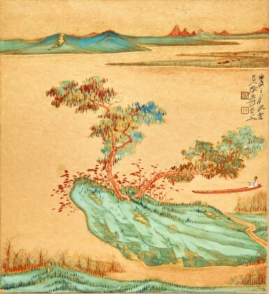 View full screen - View 1 of Lot 6017. 張大千 秋江釣艇 | Zhang Daqian (Chang Dai-chien, 1899-1983) , Fishing in Autumn Mountains.