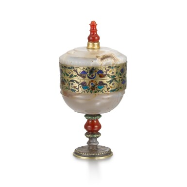 View full screen - View 1 of Lot 77. A hardstone goblet with enamelled silver-gilt mounts, European, 19th century.