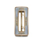 A Fabergé varicoloured gold-mounted silver and guilloché enamel belt buckle, workmaster Henrik Wigström, St Petersburg, 1899-1903