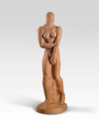 View full screen - View 1 of Lot 411. Weibliche Figur, schreitend, Skizze zu einer Schreitenden (Sketch for a Walking Female Figure).