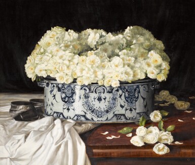 View full screen - View 1 of Lot 17. Still life with blue and white cistern issuing flowers.