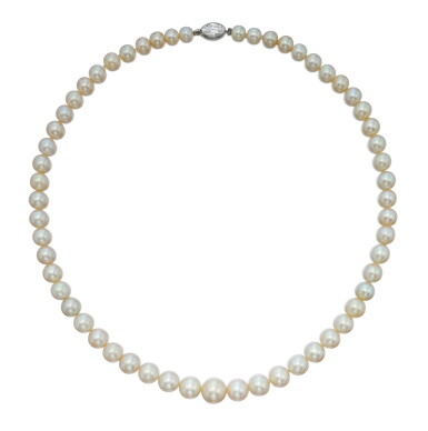 View full screen - View 1 of Lot 41. Natural Pearl and Diamond Necklace.