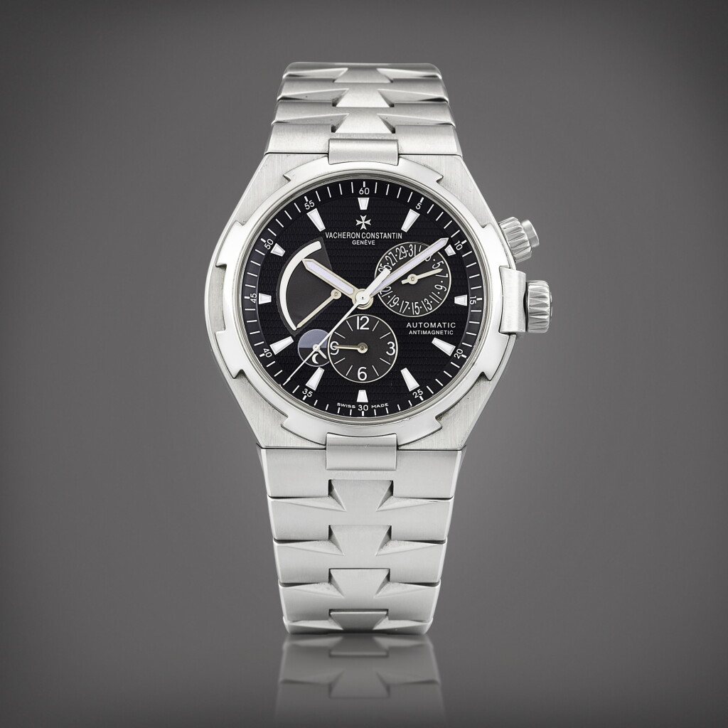 View full screen - View 1 of Lot 765. Overseas Dual Time, Reference 47450 | A stainless steel anti-magnetic dual time zone wristwatch with date, power reserve, day and night indication and bracelet, Circa 2010 | 江詩丹頓 | Overseas Dual Time 型號47450 | 精鋼防磁兩地時間鏈帶腕錶,備日期、動力儲備及晝夜顯示,約2010年製.