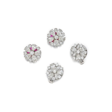View full screen - View 1 of Lot 521. Pair of Diamond Cufflinks and Pair of Diamond and Ruby Cufflinks.