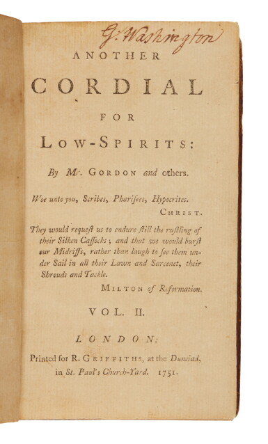 View full screen - View 1 of Lot 1090. (Washington, George) | A book from Washington's library, one of his earliest acquisitions.