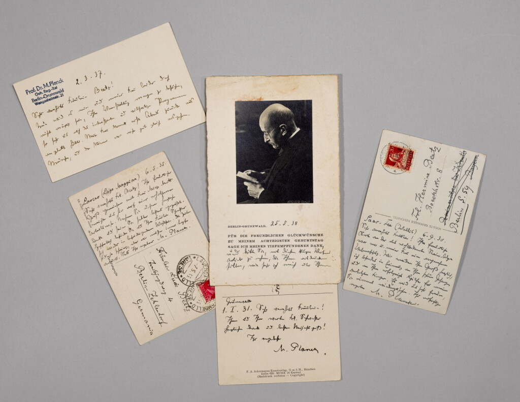 View full screen - View 1 of Lot 85. Max Planck | Four autograph cards signed, to Hermine and Lucie Beetz, 1930-37.