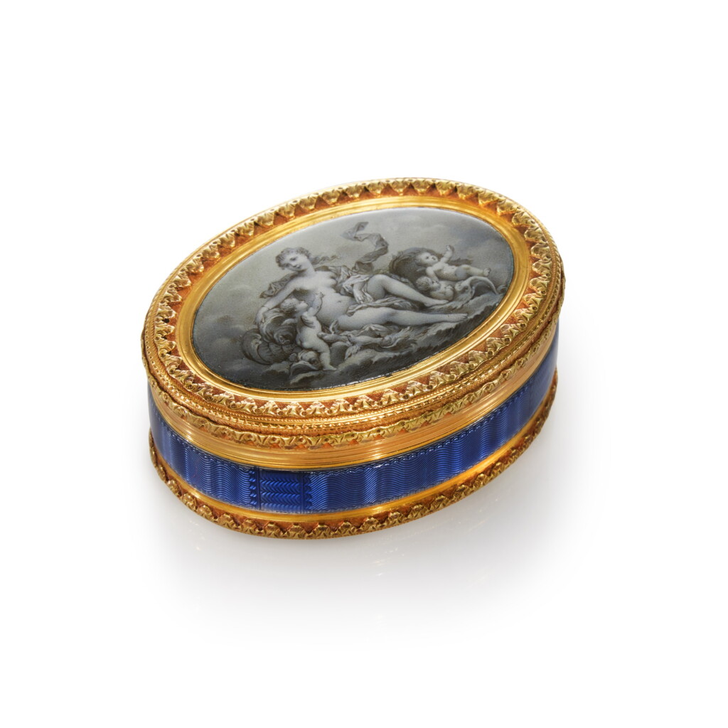 View full screen - View 1 of Lot 1544. A gold and enamel snuff box, nineteenth century in earlier style.