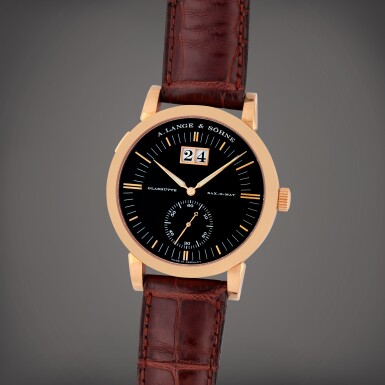 View full screen - View 1 of Lot 201. Grosse Langematik, Reference 309.031 | A pink gold wristwatch with digital date display | Circa 2004.