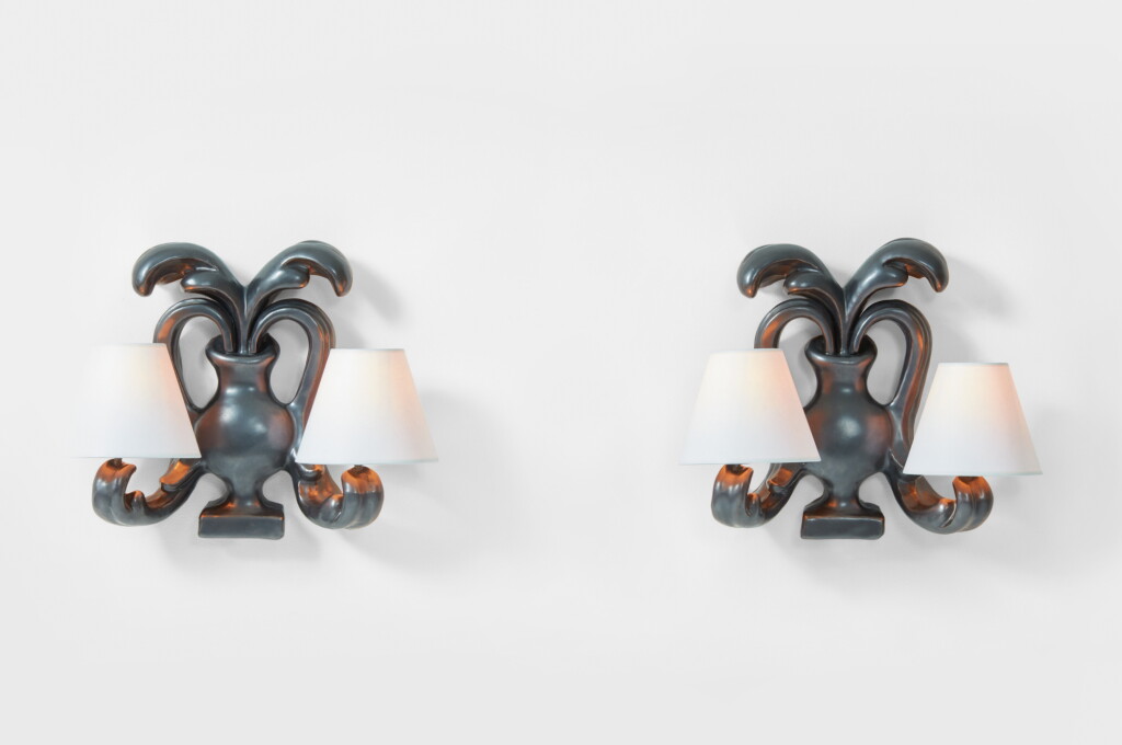 View full screen - View 1 of Lot 81. GEORGES JOUVE | PAIR OF WALL SCONCES.