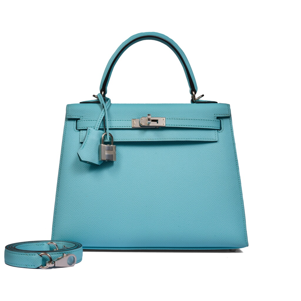 View full screen - View 1 of Lot 49. Hermès Bleu Atoll Epsom Kelly 25 Sellier Palladium Hardware, 2018.