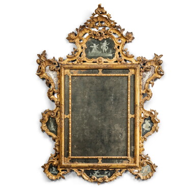 View full screen - View 1 of Lot 29. An Italian giltwood and glass mirror, Venice, circa 1740.