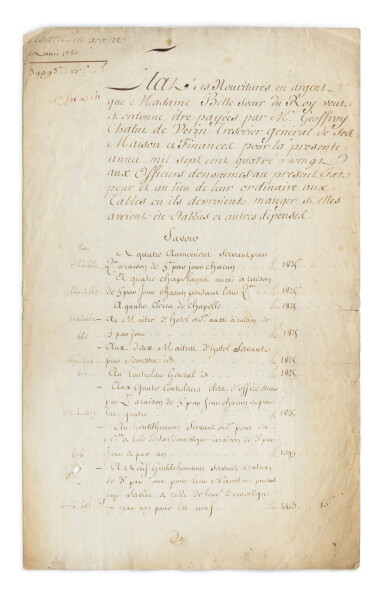 View full screen - View 1 of Lot 86. État des nouritures en argent.1780. Pièce signée et deux autres pièces signées..