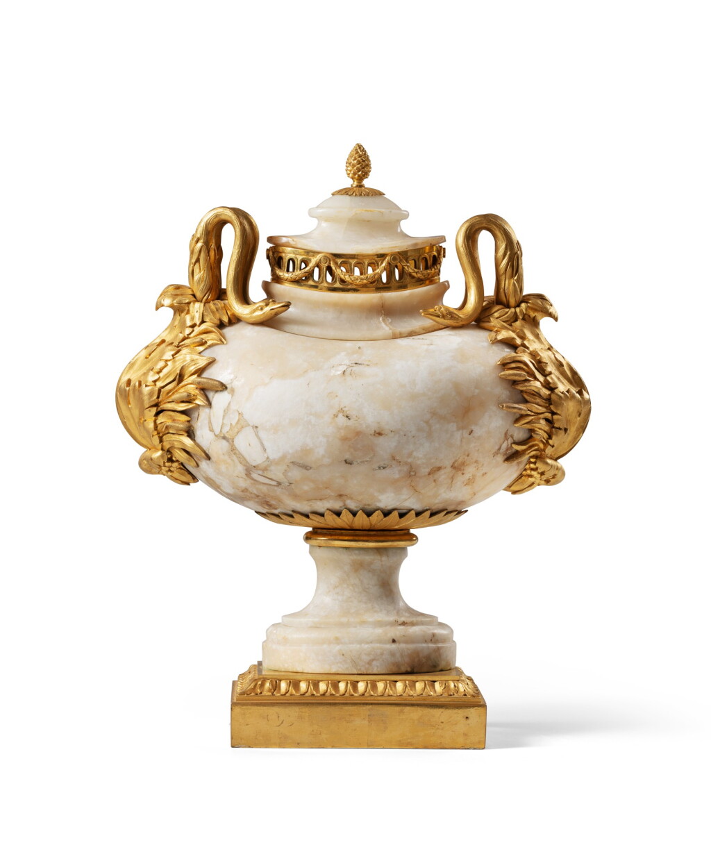 View full screen - View 1 of Lot 87. A Louis XVI gilt-bronze mounted alabaster covered urn | Urne couverte en albâtre et bronze doré d'époque Louis XVI.