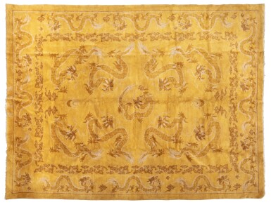 View full screen - View 1 of Lot 323. A large yellow-ground 'dragons' carpet, Qing dynasty.