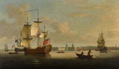View full screen - View 1 of Lot 197. London, a view of the Thames at Greenwich with the HMY Royal Caroline.