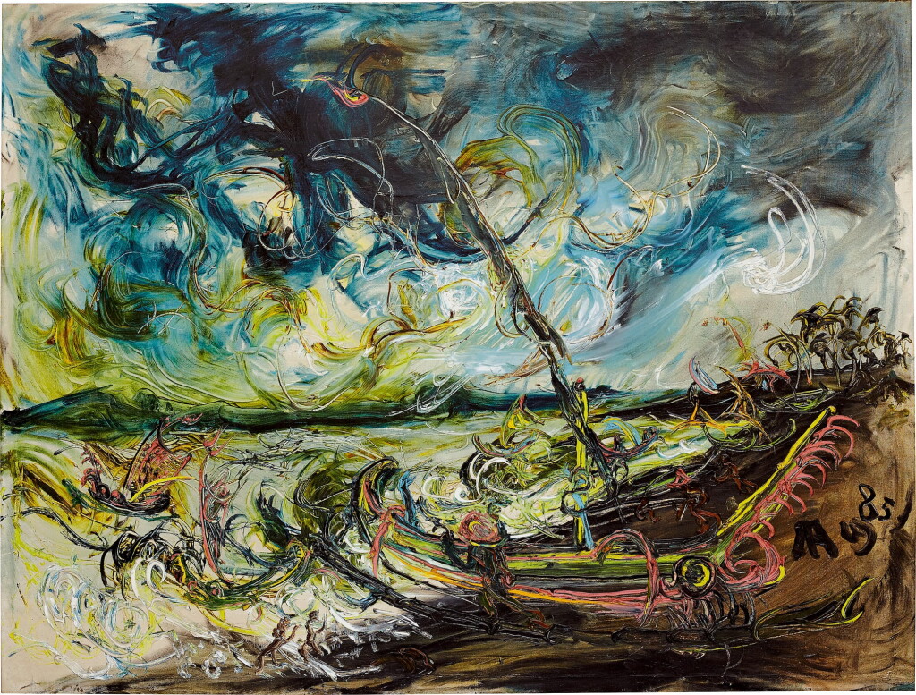 View full screen - View 1 of Lot 731. Affandi 阿凡迪 | Boats on the Beach 海灘上的船.