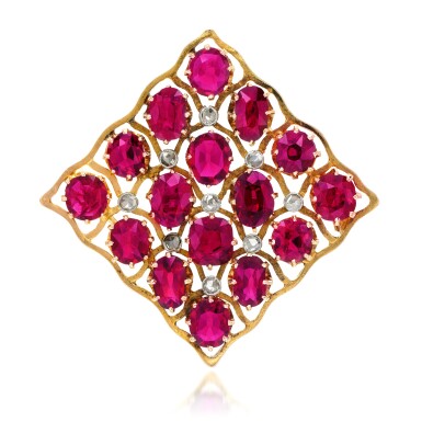 View full screen - View 1 of Lot 46. Ruby and diamond brooch , early 20th century.